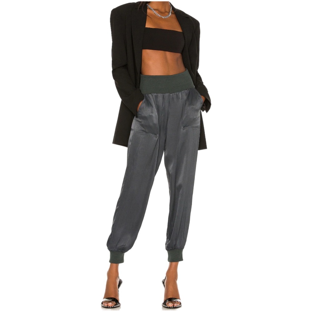 Bobi BLACK Sleek Textured Pant in Deep Sage